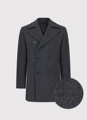 Szary płaszcz dwurzędowy z wełną