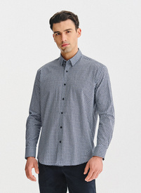 Granatowa koszula we wzór geometryczny