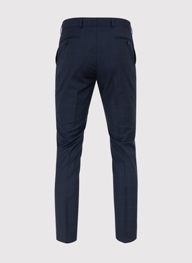 Granatowe spodnie garniturowe w subtelną kratę