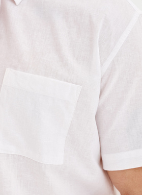 Lniana biała koszula z krótkim rękawem