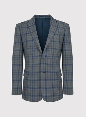 Szary wełniany garnitur w kratkę