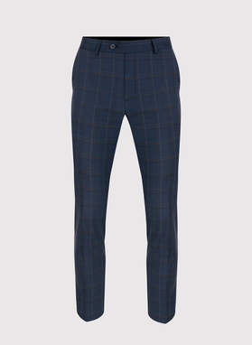 Granatowe spodnie garniturowe w kraciasty deseń