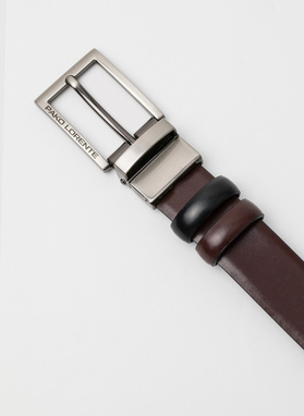 Dwustronny skórzany pasek z błyszczącą klamrą