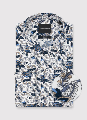 Biała koszula męska niebieskie kwiaty