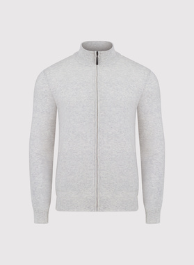 Jasnoszary rozpinany sweter z kieszeniami