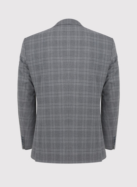 Szary męski garnitur w kratkę