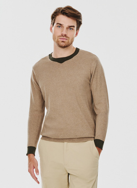 Melanżowy sweter męski dekolt V-neck