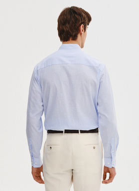 Niebieska koszula męska z lnu i bawełny