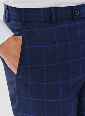 Granatowe spodnie garniturowe w niebieską kratkę