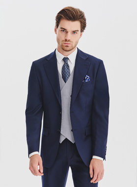 Granatowy garnitur męski z wełną