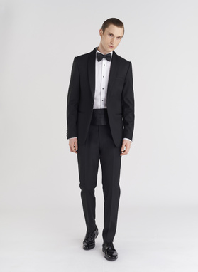 Wełniana czarna marynarka smokingowa w mikrowzór