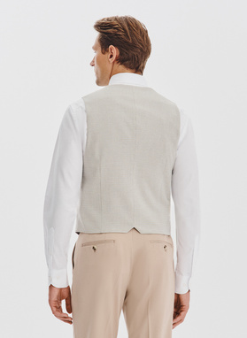 Beżowa dwurzędowa kamizelka w drobną kratę