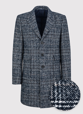 Granatowy męski płaszcz w kratę