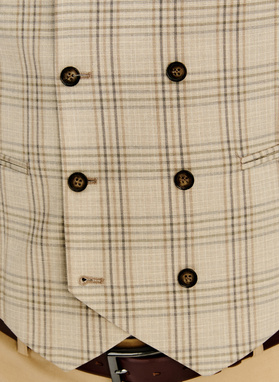 Dwurzędowa beżowa kamizelka w kratkę