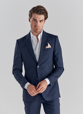 Wełniany gładki granatowy garnitur COIN basic