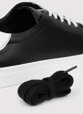 Skórzane czarne sneakersy męskie z białą wstawką