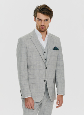 Szara kamizelka męska w granatową kratkę