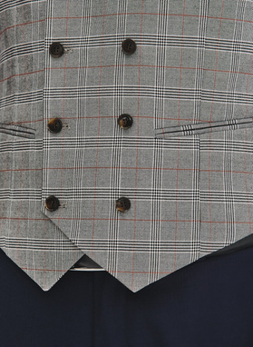 Szara dwurzędowa kamizelka męska w kratę