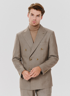 Beżowa marynarka garniturowa w prążki