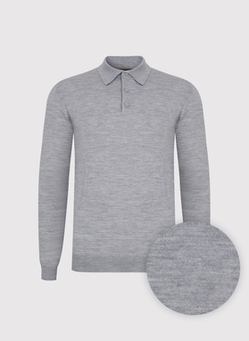 Męski szary sweter z kołnierzykiem polo