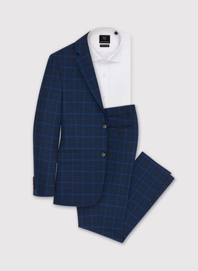 Kraciaste spodnie garniturowe z wełną