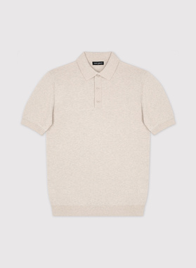 Beżowy swetrowy t-shirt polo