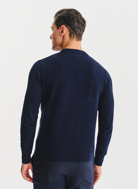 Granatowy bawełniany sweter z kaszmirem
