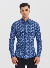 Granatowa dzianinowa koszula w kwiaty