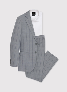 Szare spodnie garniturowe w kratę Windowpane