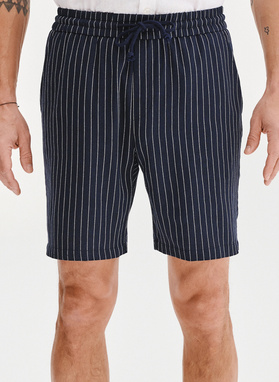 Granatowe spodenki męskie w prążek z lnem