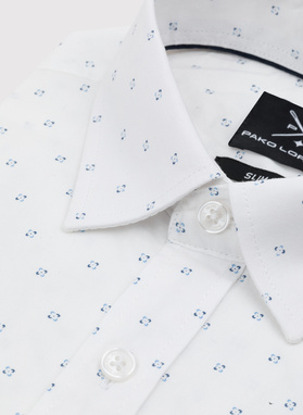 Biała koszula z długimi rękawami w mikrowzór