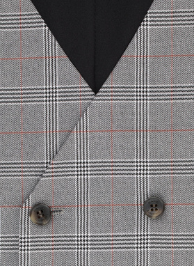 Szara dwurzędowa kamizelka męska w kratę