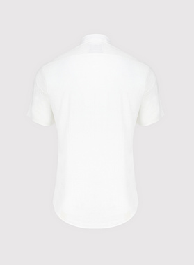 Lniana biała koszula męska ze stójką