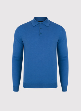 Męski niebieski sweter z kołnierzykiem polo