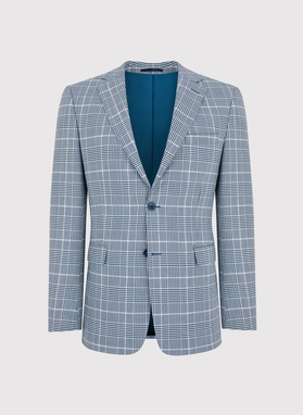 Niebieski garnitur w kratę