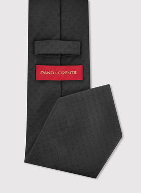 Jedwabny czarny krawat z monogramem PL