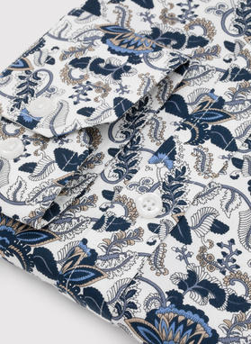 Biała koszula męska niebieskie kwiaty