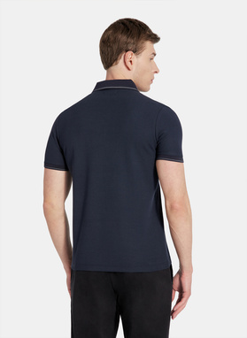 Granatowy t-shirt polo na guziczki