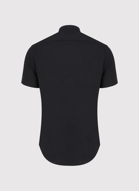 Lniana czarna koszula męska ze stójką