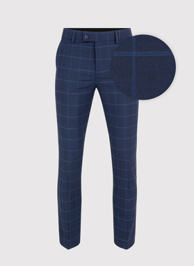 Granatowe spodnie garniturowe w niebieską kratkę