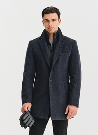 Grafitowy płaszcz męski z odpinanym kołnierzem