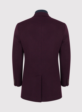 Bordowy płaszcz męski z odpinaną stójką