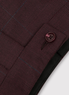 Bordowe spodnie garniturowe w subtelną kratę