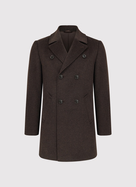 Brązowy dwurzędowy płaszcz męski