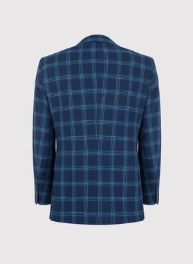 Granatowy garnitur męski w niebieską kratę