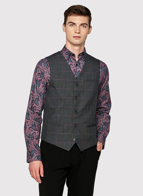 Ciemnoszara kamizelka męska w kratę