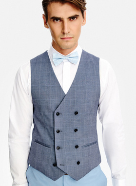 Dwurzędowa granatowa kamizelka w kratę