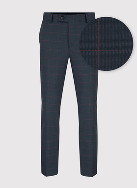 Granatowe spodnie garniturowe w bordową kratę Windowpane