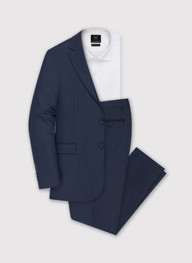 Granatowe spodnie garniturowe w subtelną kratę