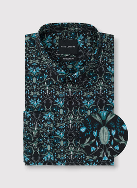 Czarna koszula w turkusowe kwiaty
